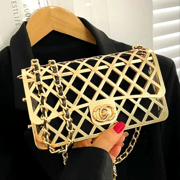 Handbags - GOLD AND BLACK SHOULDER BAG Metal Birdcage